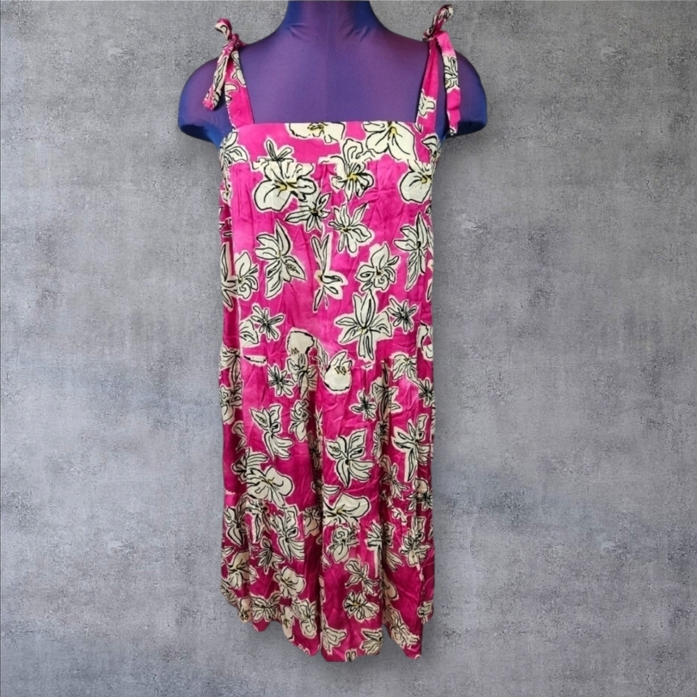 NWT Frnch Reina Viola Tiered Sun Dress Hot Pink Floral Size Medium Women's H37